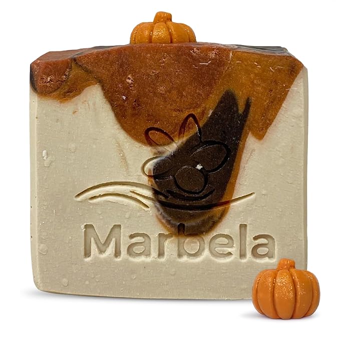 Marbela Cosmetics Pumpkin Sandalwood Handmade Soap Bar - Made in USA, Vegan Friendly, Palm Oil Free, Natural Bar Soap - Gentle Face & Body Soap for Daily Skin Care, Moisturizing & Nourishing - 3.5 oz