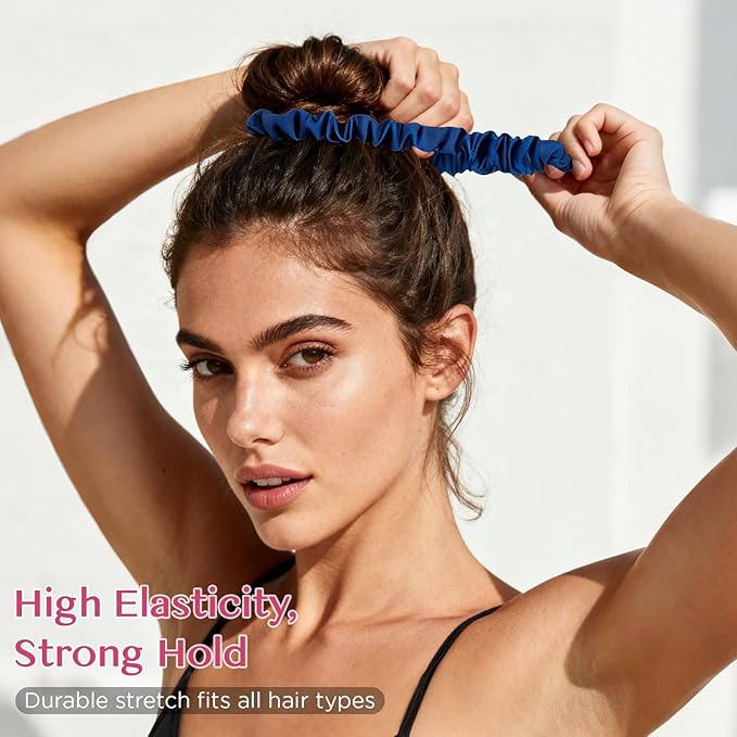 24 Pack Silky Soft Hair Ties, Silk-Like Skinny Scrunchies No Damage Elastic Ponytail Holders for Curly, Thick or Thin Hair, Women and Girls