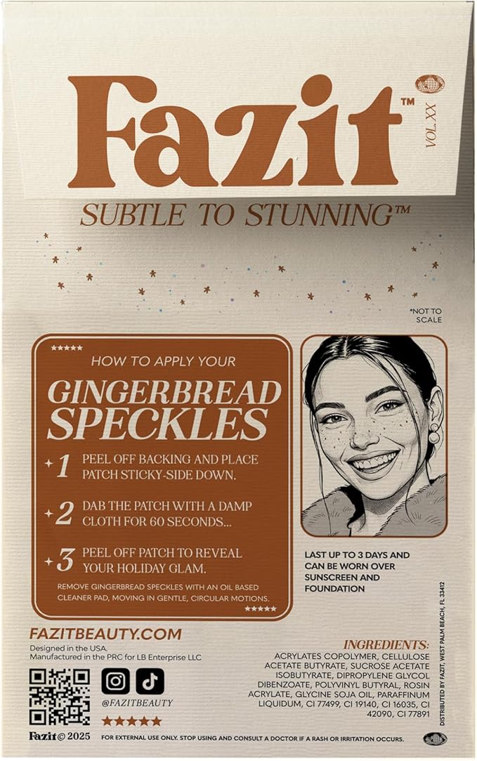 Fazit Makeup Patches - Gingerbread Speckles - Glow Up Make-Up Patches - Cute Glitter Makeup Accessories for Women - Cosmetic Glitter for Face