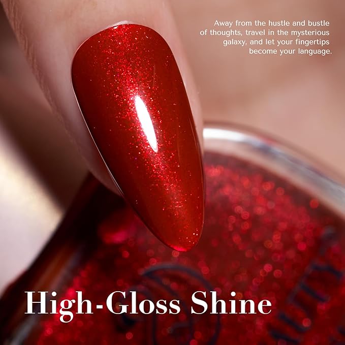 AZUREBEAUTY Red Burgundy Glitter Nail Polish, Quick Dry Ruby Christmas Natural Shine Nail Lacquer Salon-Quality for Women Girl Gifts