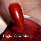 AZUREBEAUTY Red Burgundy Glitter Nail Polish, Quick Dry Ruby Christmas Natural Shine Nail Lacquer Salon-Quality for Women Girl Gifts