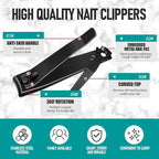 2PCS Nail Clippers Set, Heavy Duty Black Matte Stainless Steel nail Clipper with Nail File, Ultra Sharp Fingernail and Toenail Clipper Cutters,Clipper Tools for Men & Women