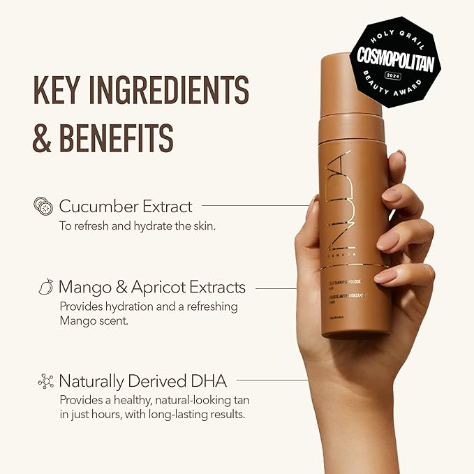 Nuda Self Tanning Mousse | Lightweight Sunless Tanning Lotion | Cruelty Free Body Self Tanner Mousse with Natural Ingredients | Bronzing Lotion at Home (190mL, Dark)