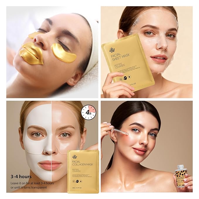 33 Pcs Honey & Almond Skin Care for Women, Spa Bath & Body Gift Set, Face Sheet Mask, Hydrogel Mask, Lip Gloss, Cosmetic Bag, Face Serum, Necklace, Cleanser, Valentine's Day, Anniversary, Birthday