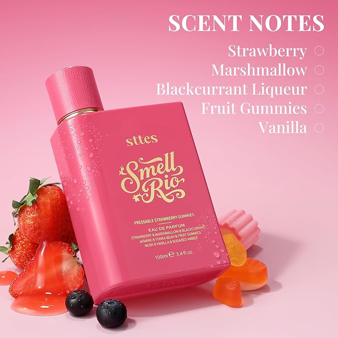 Sttes Perfume 606# (2 Packs) – Pressable Strawberry Gummies –Long-Lasting Strawberry, Candy, Vanilla & Marshmallow Gourmand Eau de Parfum 2×100ml (3.4 fl oz) – Sweet Playful Perfume Gift Set for Women
