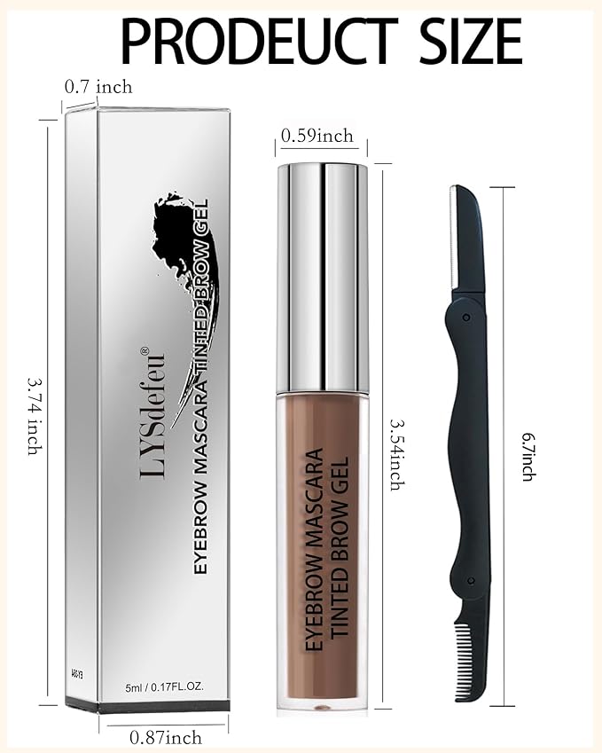Waterproof Tinted Eyebrow Gel-Long Lasting Smudge-Proof Eyebrow Mascara Tinted Brow Glue,Eye Brow Filler,Volumizing Enhance Brow Mascara With Brow Razor,Christmas Eye Makeup Gift for Women-06 Ebony
