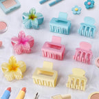 3 Styles Medium Hair Clips for Women 9 Pcs Small Claw Clips for Thin Hair Flower Hair Clips for Thick Hair Square Hair Claw Clips for Girls Hawaiian Plumeria Hair Accessories for Women (Pink)