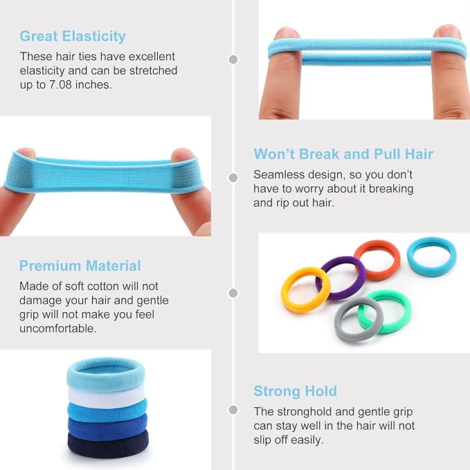 100PCS Elastic Hair Ties, Seamless Hair Band, Ponytail Holder No Crease Damage, Cotton Bands, Hair Scrunchies for Thick Thin Hair, Hair Accessories for Women Christmas Gift