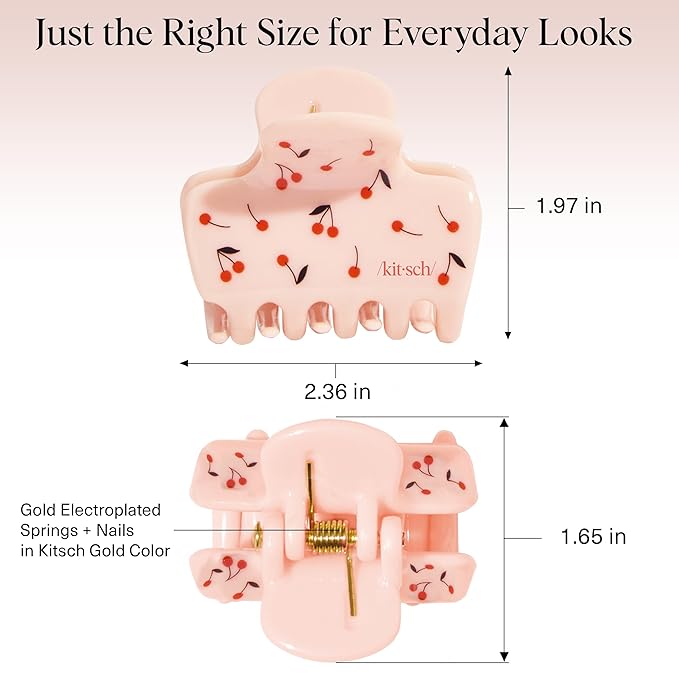 Kitsch Medium Hair Clips for Women – Strong Hold Claw Clips for Thick or Thin Hair – Recycled Plastic, Non-Slip, Durable – Cherry Print | Ideal Gifts for Women – 1pc