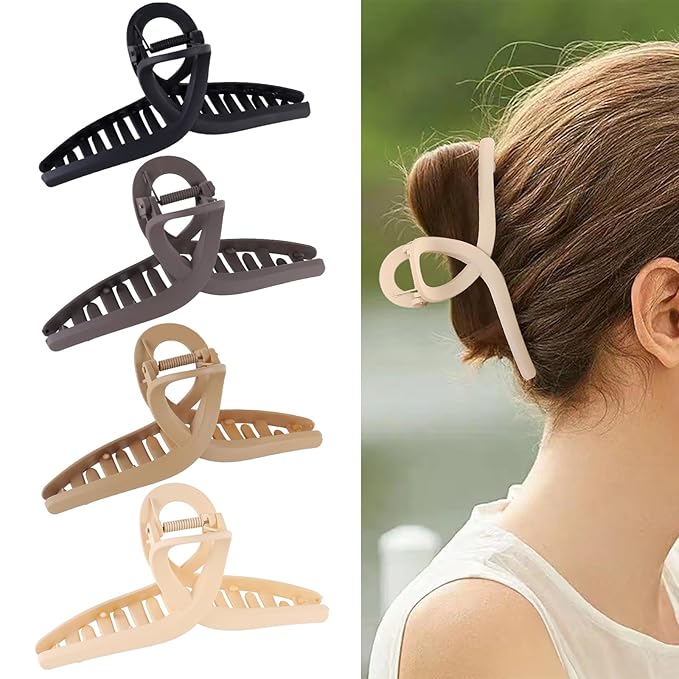 6Inche Extra Large Hair Clips，Claw Clips for Thick Hair and Long Hair, 4 Pack Xl Jumbo Claw clips, Oversized Matte Non-slip Hair Clips for Women, Big Strong Hold Jaw Clip,Neutral Color
