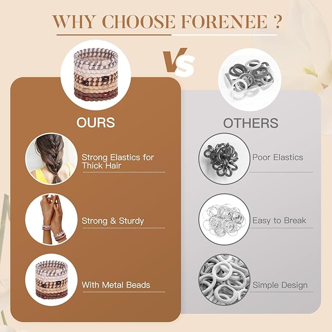 Hair Ties No Damage - 10PCS Ponytail Holders - Elastic Hair Ties for Thick Hair - Braided Hair Bands for Women Girls's Hair (20.Maillard2)