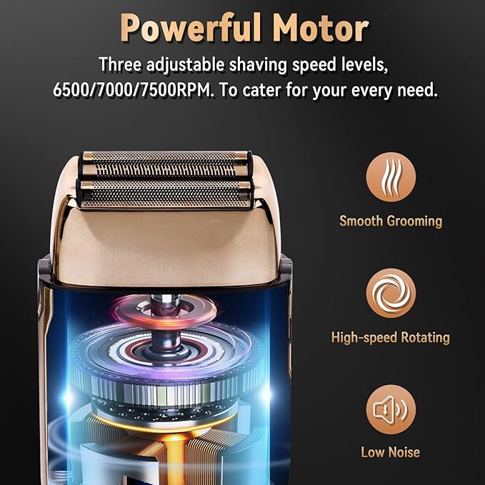 Ufree Close Shave Electric Foil Shavers for Men, 3-Speed Electric Razor, Bald Head Shavers, Face Shaving Beard Trimmer with LCD Display, Gifts for Men