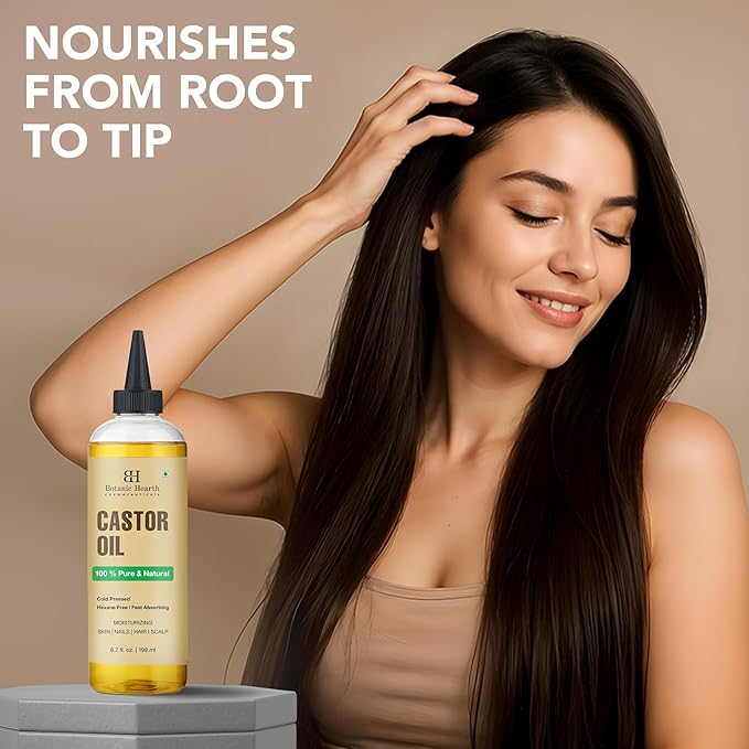 Botanic Hearth Hair Oil for Hair Growth | Strengthening Dry, Frizzy, Damaged Hair & Scalp Treatment | No Parabens or Harmful Sulfates | All Hair Types | Castor Hair Oil - 6.7 Fl Oz