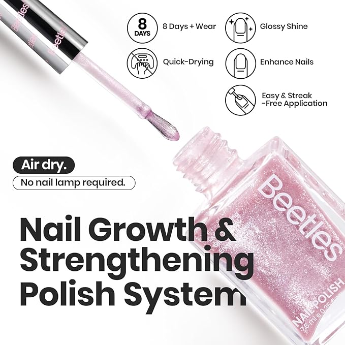 Beetles Pink Nail Polish Set, 6 Colors Glitter Quick Dry Nail Polish Kit Sly Moonlit Fairy Fingernail Polish Gifts for Women Salon DIY Manicure Kit