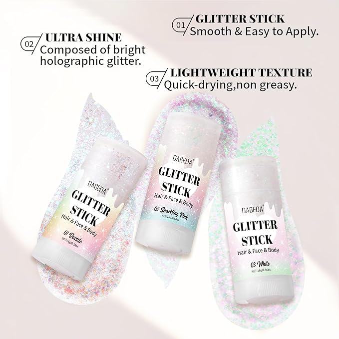 DAGEDA Dazzle Body Glitter Stick,Sparkly Face Glitter Makeup,Holographic Hair Glitters Mermaid Makeup Rave Outfits for Women, Shimmer Face Paint Stick Singer Concert Accessories