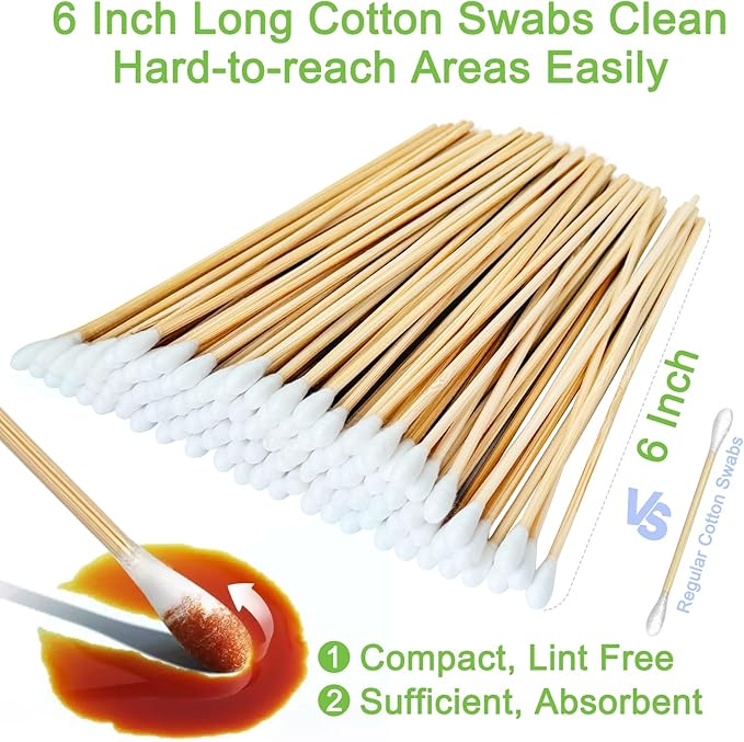 200 PCS Long Wooden Cotton Swabs, Cleaning Cotton Sticks with Wood Handle for Oil Makeup Gun Applicators, Eye Ears Eyeshadow Brush and Remover Tool, Cutips Buds for Baby and Home Accessories