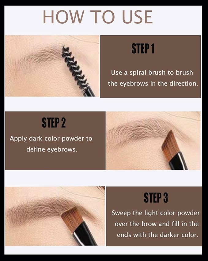 Eyebrow Powder Makeup Kit for Women,2 Colors Eye Brow Powder Waterproof Tinting Palette Long-Lasting,Grey Dark Brown Brow Fill&Sculpt Natural Eyebrow Contour for Sparse Brow with Brow Brush &Razor-04