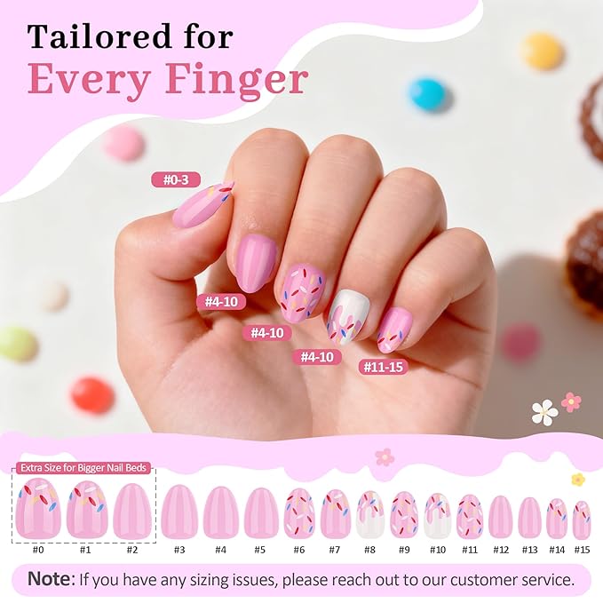 16 Sizes Press on Nails Kit for Kids - 32 Pieces French Almond Fake Nail Tips for Girls 8-12 Years Old with Jelly Nail Adhesives & No-Lamp Nail Glue, Birthday Christmas Gifts (Pink Ice Cream)