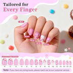 16 Sizes Press on Nails Kit for Kids - 32 Pieces French Almond Fake Nail Tips for Girls 8-12 Years Old with Jelly Nail Adhesives & No-Lamp Nail Glue, Birthday Christmas Gifts (Pink Ice Cream)
