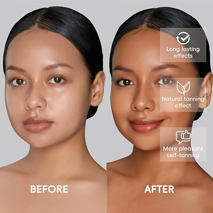 Natural Sunless Tanning Drops for Face ＆ Body - Hydrating Bronzing Drops with Hyaluronic Acid & Vitamin E, Buildable Self Tanner for Glowing, Youthful Skin