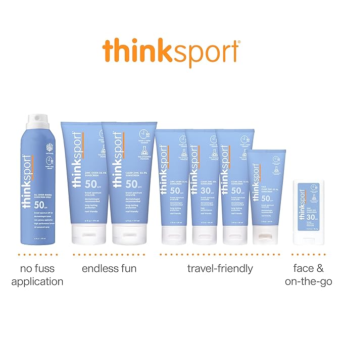 Thinksport SPF 50+ Mineral Sunscreen with Zinc Oxide, 6 Fl Oz – Safe, Natural Sunscreen Lotion for Sports & Active Use, Water Resistant Reef Safe, Broad Spectrum UVA/UVB Sun Screen for Sun Protection