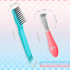 Boao 2 Pieces Hair Brush Cleaning Tool Comb Set Mini Hair Brush Dirt Remover with Metal Wire Rake for Removing Hair Dust Home and Salon Use(Pink and Green)