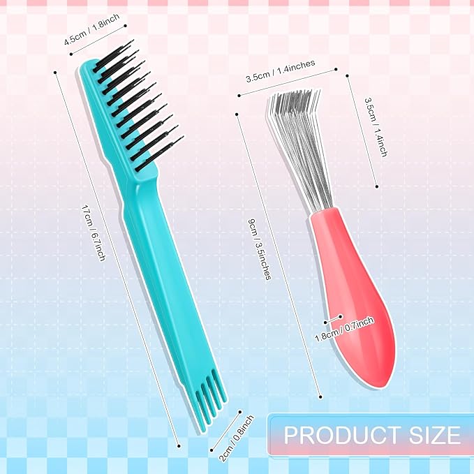 Boao 2 Pieces Hair Brush Cleaning Tool Comb Set Mini Hair Brush Dirt Remover with Metal Wire Rake for Removing Hair Dust Home and Salon Use(Pink and Green)