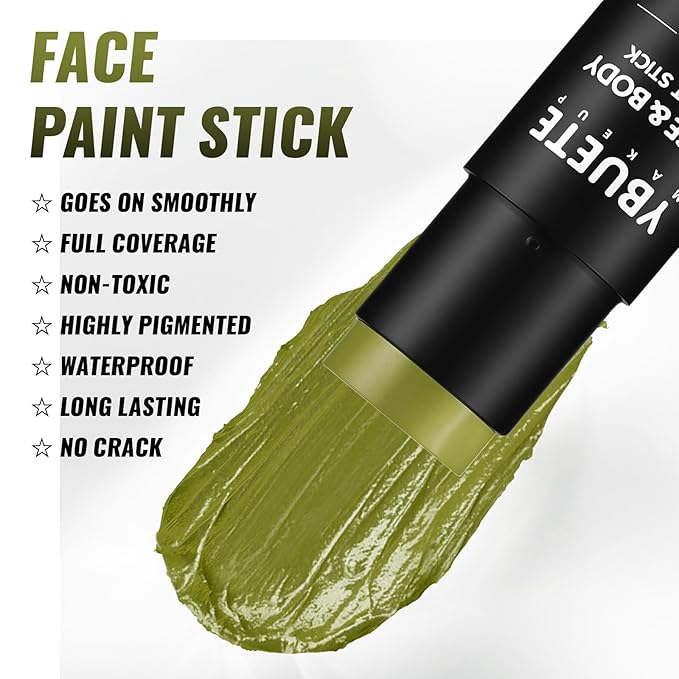 Ogre Green Oil Based Face Body Paint Stick, Non-toxic Full-coverage Face Painting for Halloween Cosplay Makeup Witch Hulk Makeup, Waterproof Cream Ogre Green Body Painting for Adults