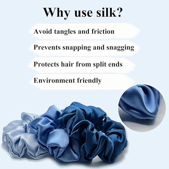 Silk Scrunchies Large (Peacock+Cerulean+Light Blue)