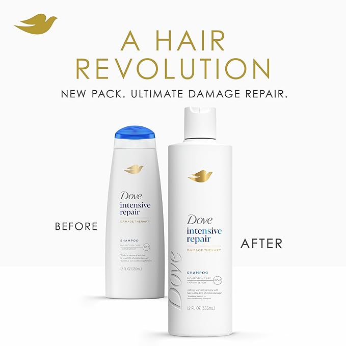 Dove Shampoo 4 count Intensive Repair for Damaged Hair with Bio-Protein Care Technology and Amino Serum 12 Fl Oz