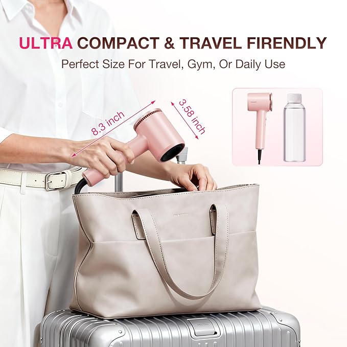 High-Speed Hair Dryer 1875W Ionic & Plasma, Blow Dryer with Diffuser & Comb Nozzle for Curly or Thick Hair, Compact 110000 RPM Fast Drying Lightweight Hair Dryer for Women with Concentrator, Pink