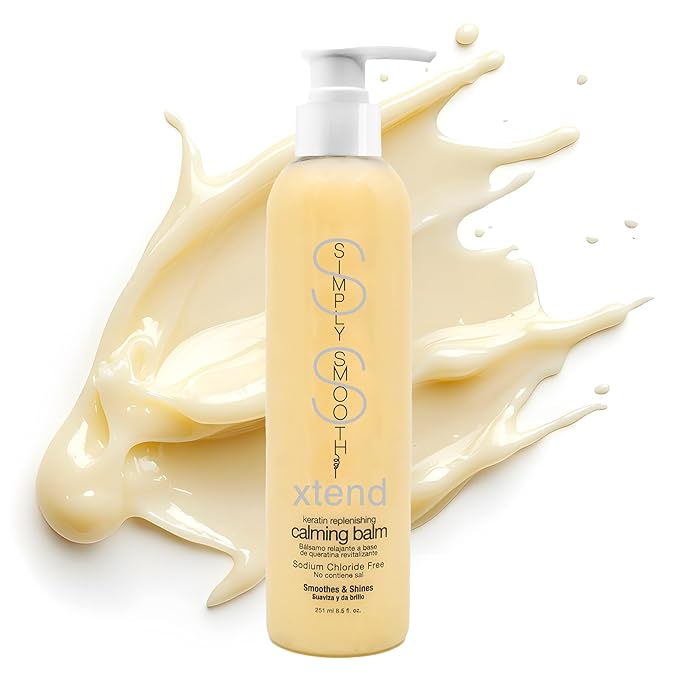 SIMPLY SMOOTH Xtend Keratin Replenishing Calming Balm Smoothing Or Curling Balm 1-Day Frizz Free Blowout Infused with Collagen To Repair Dry, Damaged, Unmanageable Hair 8.5 Oz.
