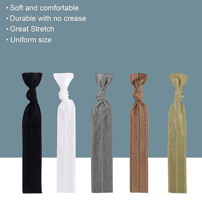 79STYLE 100pcs Neutral Color Elastic Ribbon Hair Ties No Crease Knotted Ponytail Holders Fabric Hair Ties For Women Fine Curly Hair (Neutral Colors)