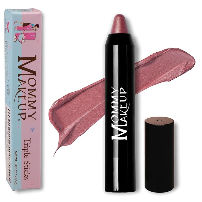Mommy Makeup Triple Sticks Lipstick, Cream Blush & Treatment All-In-One with Shea & Cocoa Butter - Soft & Creamy Moisturizing Lip Crayon For Lips & Cheeks (Daisy Glow)