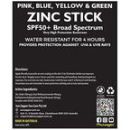 Sun Zapper Zinc Oxide Sunscreen Stick – SPF 50+ Tinted 4-Pack (Pink, Blue, Green, Yellow) – Sunscreen Stick, Zinc Sunscreen, Water Resistant, Broad Spectrum UVA/UVB, Made in Australia