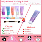 Body Glitter Face Glitter Gel: Singer Concerts Disco Festival Rave Accessories Face Glitter Makeup Chunky Sequins Mermaid Face Body Hair Glitter Gel (White&Pink&Rose&Lake Blue&Orange)