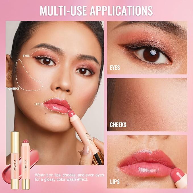 Oulac Pink Nude Lipstick - Moisturizing Lipstick Tinted Lip Balm for Dry Lips, Hydrating Creamy Lip Crayon & Blush - Lip Colour and Cheeks Makeup | 2.48g, Fruit Surge (02)