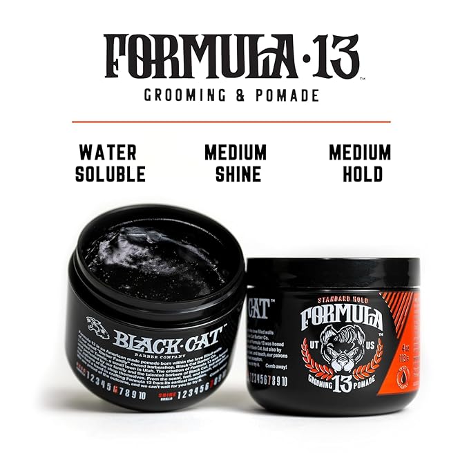 Formula 13 Pomade for Men - Medium Hold Water Based Mens Hair Gel and Hair Wax - Mens Hair Pomade, Hair Gel for Men, and Hair Clay that has a Warm Masculine Fragrance, Great Slick Back Hair Products