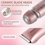 2 in 1 Women Electric Shaver Dual Head Bikini Trimmer for Women IPX7 Waterproof Wet & Dry Use Body Hair Trimmer and Facial Hair Remover for Bikini Underarm Leg Arm Body Face（Rose Gold）