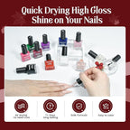 12 PCS Nail Polish Kit With 10 Colors As 2 PCS BASE And TOP Coat Green Blue Red Pink Collection Gifts for Women.