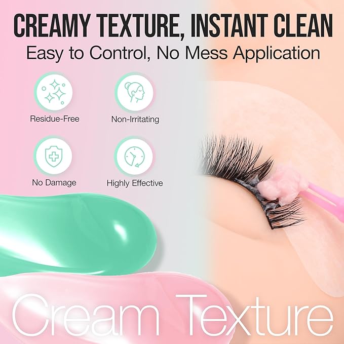 LASHVIEW Eyelash Extension Remover Cream Gentle Lily Formula, Lash Removal Kit with Eye Patches & Cotton Swabs(10g)