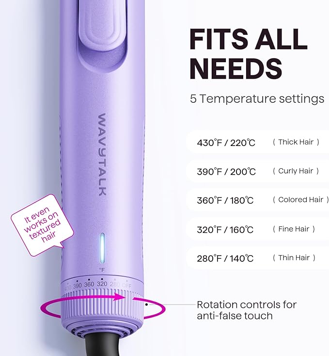 Wavytalk Airflow Styler Curling Iron, Cool Curl, 360° Cool Air Lock in Style for Lasting Curls, Reduces Damage, 2 in 1 Hair Straightener and Curler, 1.25 Inch, Anti-Scald for Short Long Hair, Purple