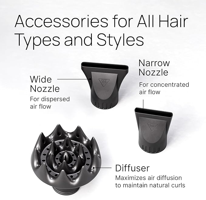 TREZORO Professional Blow Dryer – Ionic Hair Dryer 2000W with Diffuser for Salon & Personal Use – Powerful, Fast & Quiet Drying for Curly Hair, Unwanted Frizz – Design for Travel – 8.2ft Cord