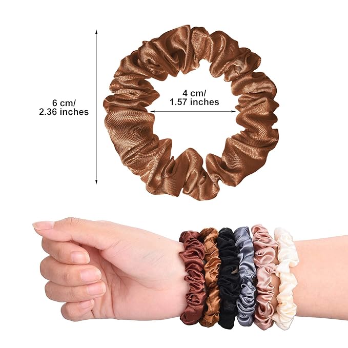 WILLBOND 30 Pcs Small Satin Silk Scrunchies Bulk for Women, Thin Hair Ties Mini Scrunchy Bands Skinny Ponytail Holders for Thick Curly Hair Pony Tails Wrist Decor(Colorful)