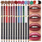 12 Pcs Double Head Rich Vibrant Colors Lip Liner Pencils Eye Liner Sticks Set with Sharpener for Daily Makeup,Easy to Apply & Remove,Waterproof (A)