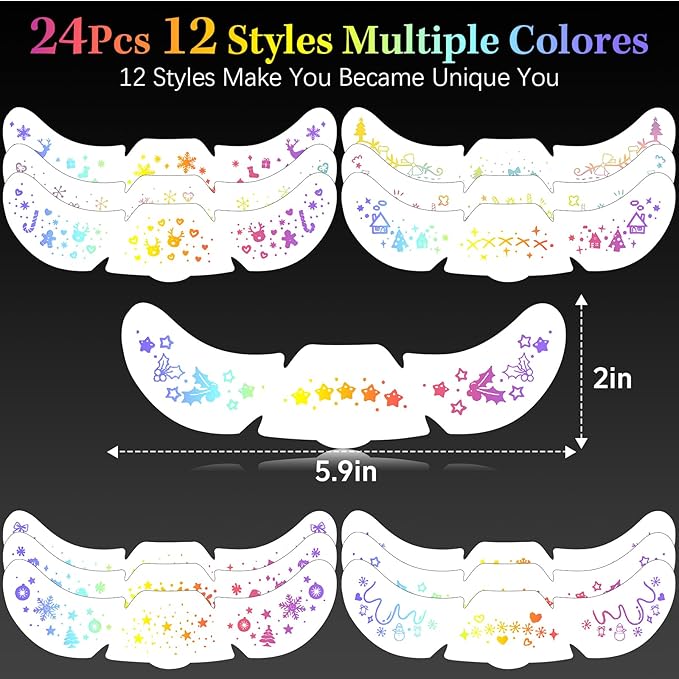 24pcs Christmas Glitter Makeup Patches-Holographic-Face Glitter, Sparkle Speckles Patches for Women, Body Temporary Tattoos,Cute Sparkling,Party Winter Festival Decorations