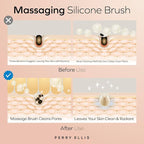 Perry Ellis 3-in-1 Beauty Brush with Silicone Face Cleanser, Makeup Applicator, and Metallic Eye-Massaging Plate, IPX6 Water-Resistant Electric Skincare Accessory with 3 Vibrating Modes and Stand