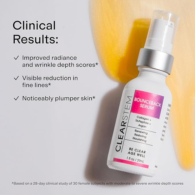 CLEARSTEM BOUNCEBACK Radiant Facial Serum - Peptide Serum for Hydration & Smooth-Looking Skin with Tri-Peptides and Mango Fruit Extracts - Lightweight Formula for Softer and Balanced-Looking Skin