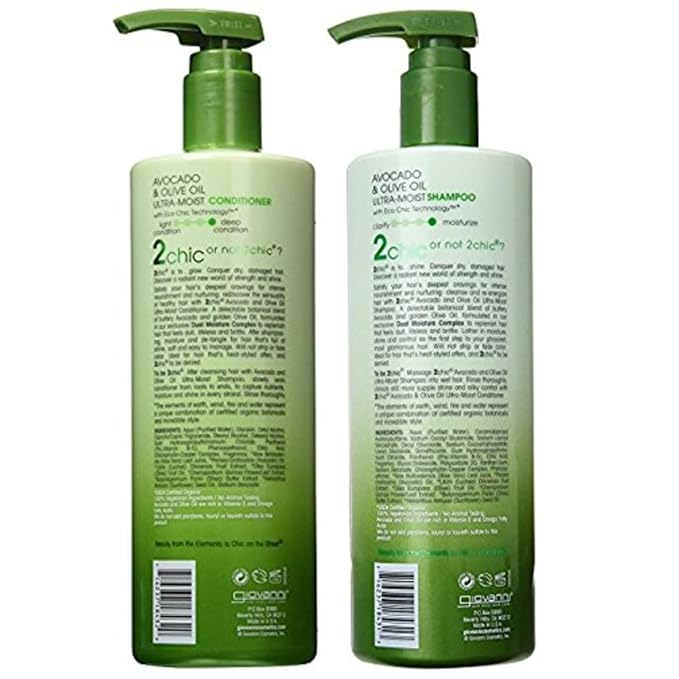 Giovanni 2Chic Ultra-Moist Avocado & Olive Oil Shampoo and Conditioner Set - Moisture & Natural Growth for Men & Women with Moisturizing Aloe Vera, Sulfate Free - 24 Fl Oz (Set of 2)