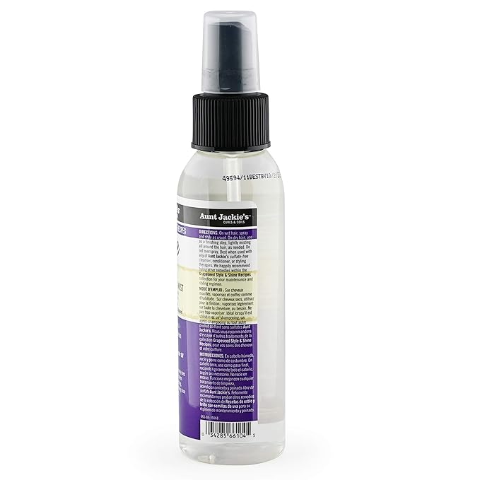Aunt Jackie's Grapeseed Style and Shine Recipes Shine Boss Refreshing Sheen Hair Mist, Gives Curls, Waves and Coils Shine Without Oily Feel, 4 oz